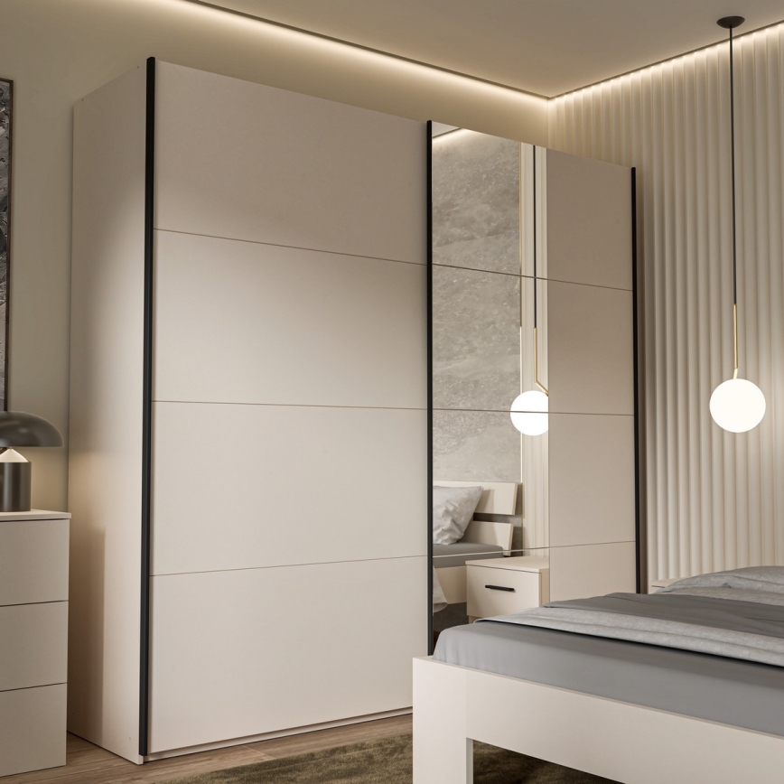 Ντουλάπα με καθρέφτη ODEN 220x210 cm, μπεζ