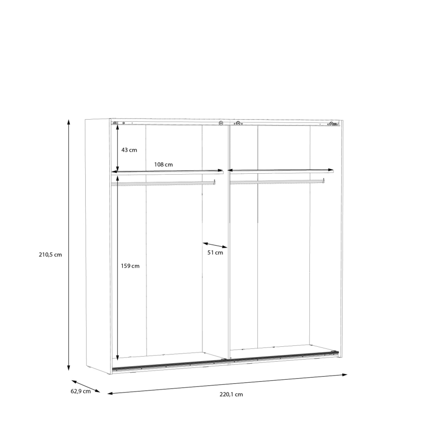 Ντουλάπα με καθρέφτη OREN 220x210 cm, απόχρωση δρυός Artisan