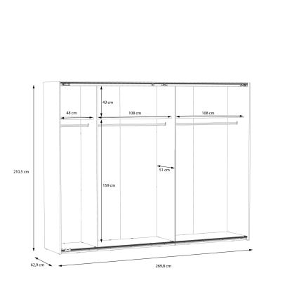 Ντουλάπα με καθρέφτη OREN 270x210 εκ. σε απόχρωση δρυός artisan