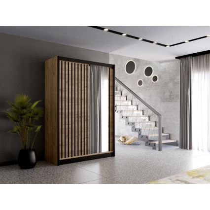Ντουλάπα με καθρέφτη SANTINO 150x215 cm δρυς craft/μαύρο