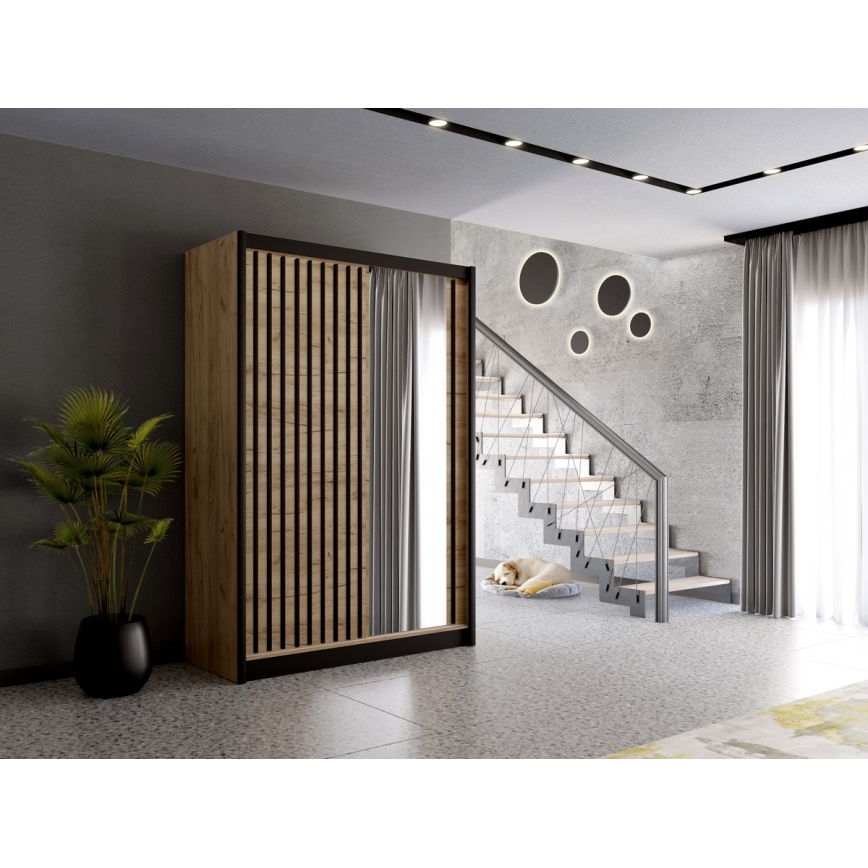 Ντουλάπα με καθρέφτη SANTINO 150x215 cm δρυς craft/μαύρο