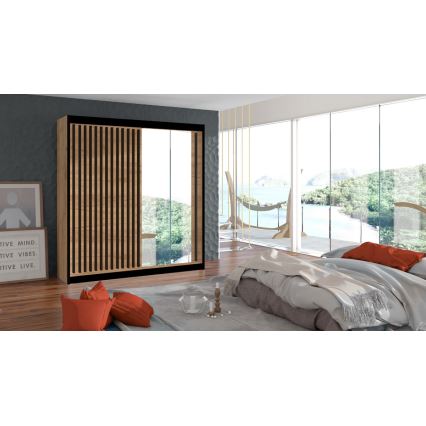 Ντουλάπα με καθρέφτη SANTINO 203x215 εκ. δρυς craft/μαύρη