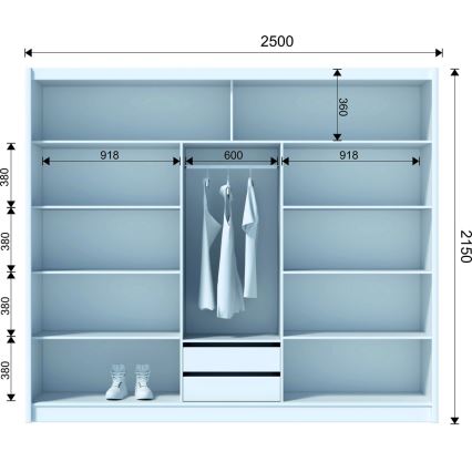 Ντουλάπα με καθρέφτη SANTINO 250 x 215 εκ. λευκή/δρυς Craft