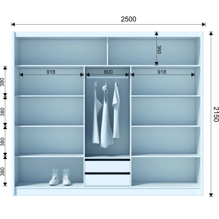 Ντουλάπα με καθρέφτη SANTINO 250x215 cm δρυς craft/μαύρο