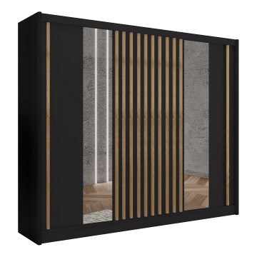 Ντουλάπα με καθρέφτη SANTINO 250x215 cm μαύρη/δρυς craft