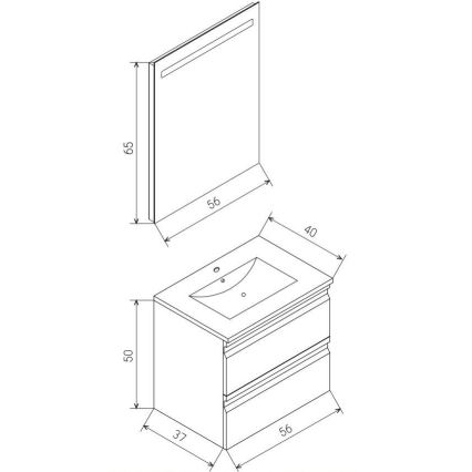 Ντουλάπι μπάνιου VEDO με νιπτήρα + καθρέφτης LED LED/10W/230V IP44, μαύρο