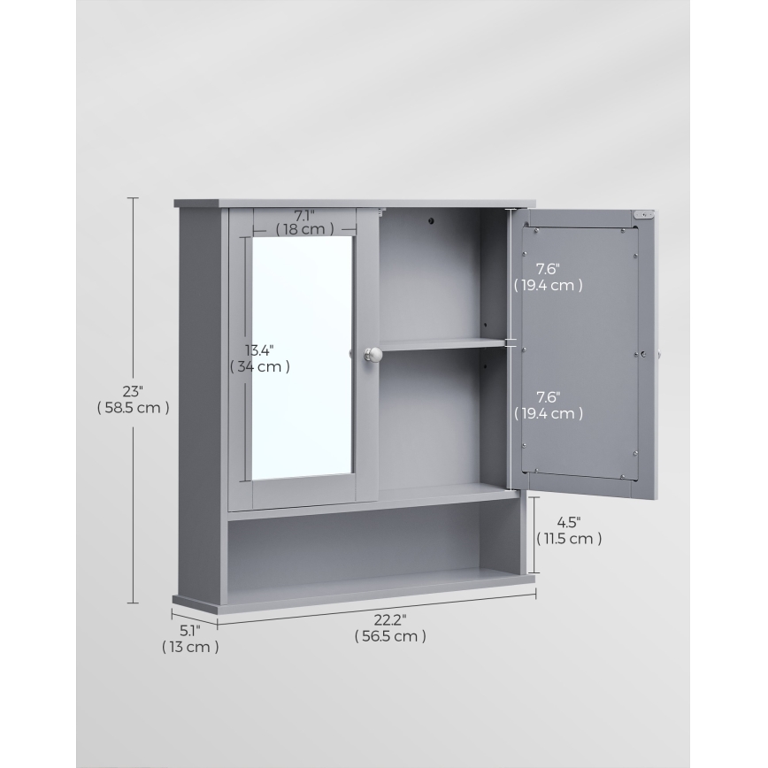 Ντουλάπι μπάνιου με καθρέφτη ZARA 58,5x56,5 cm γκρι