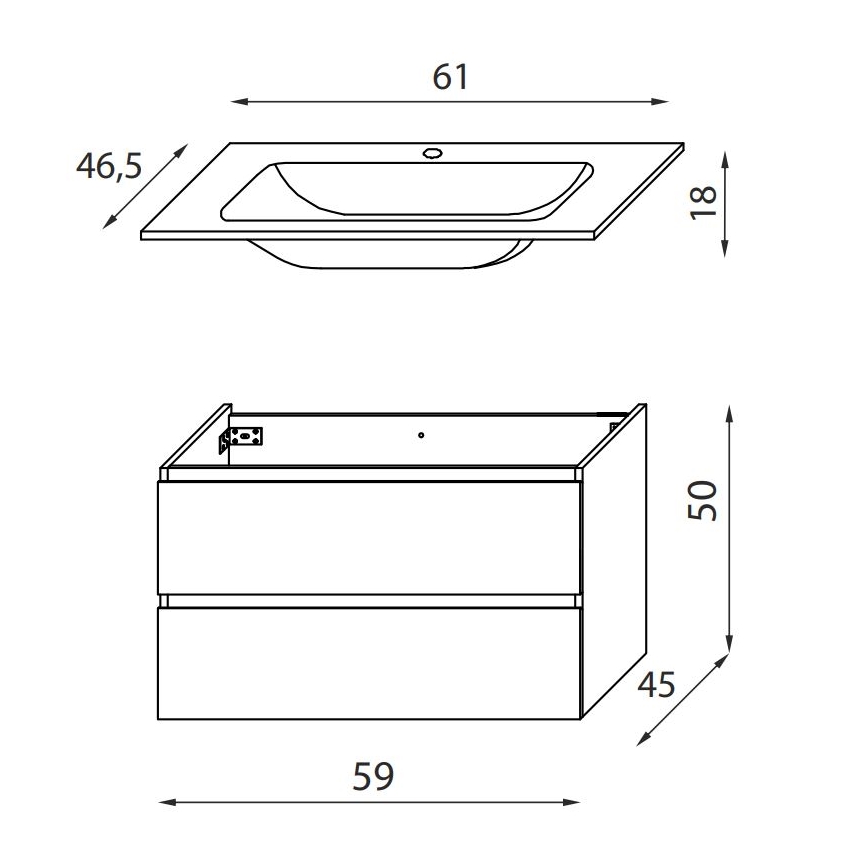 Ντουλάπι μπάνιου με νιπτήρα KENWOOD 61 cm μαύρο/λευκό