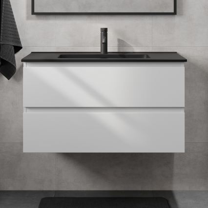 Ντουλάπι μπάνιου με νιπτήρα KENWOOD 91 cm, λευκό/μαύρο