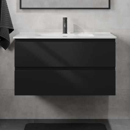 Ντουλάπι μπάνιου με νιπτήρα KENWOOD 91 cm μαύρο/λευκό