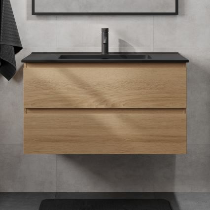 Ντουλάπι μπάνιου με νιπτήρα KENWOOD 91 εκ., δρυς/μαύρο