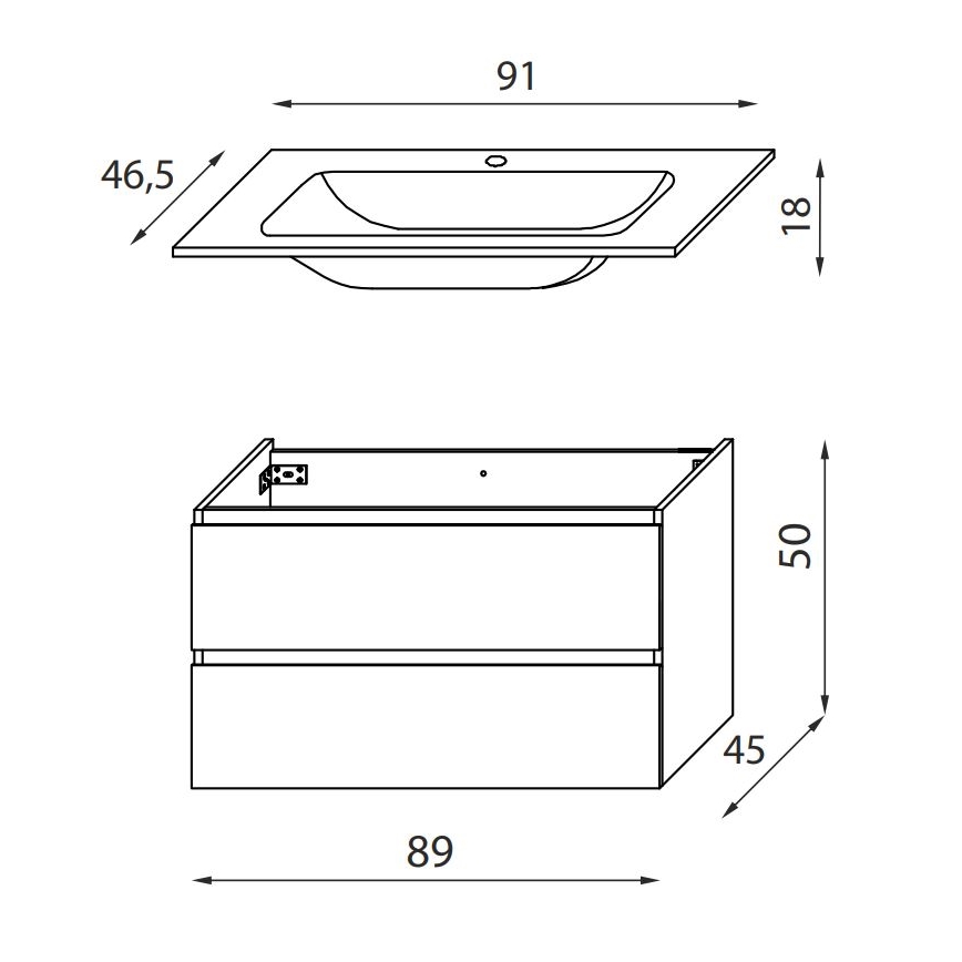 Ντουλάπι μπάνιου με νιπτήρα KENWOOD 91x50x47 cm λευκό