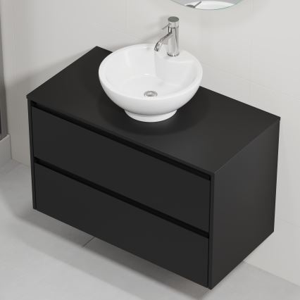 Ντουλάπι μπάνιου με νιπτήρα TRONDHEIM/DRAMMEN 90x57x46 cm μαύρο/λευκό