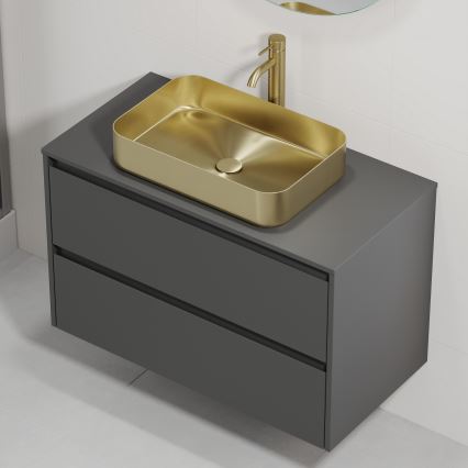 Ντουλάπι μπάνιου με νιπτήρα TRONDHEIM/LJORDAL 90x57x46 cm ανθρακί/ορείχαλκος