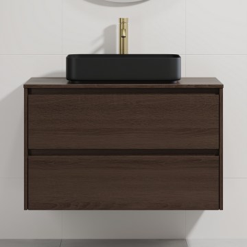 Ντουλάπι μπάνιου με νιπτήρα TRONDHEIM/LJORDAL 90x57x46 cm καρυδιά/μαύρο