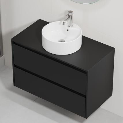 Ντουλάπι μπάνιου με νιπτήρα TRONDHEIM/VIKEDAL 90 x 57 x 46 cm, μαύρο/λευκό