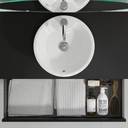 Ντουλάπι μπάνιου με νιπτήρα TRONDHEIM/VIKEDAL 90 x 57 x 46 cm, μαύρο/λευκό