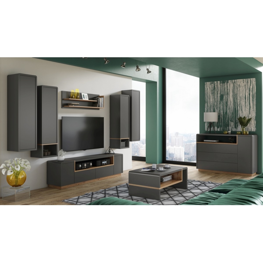 Ντουλάπι με ανοιχτό ράφι FRED ανθρακί/δρυς artisan