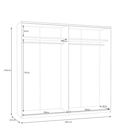 Ντουλάπα KARO με καθρέφτη 220x210 cm, λευκή