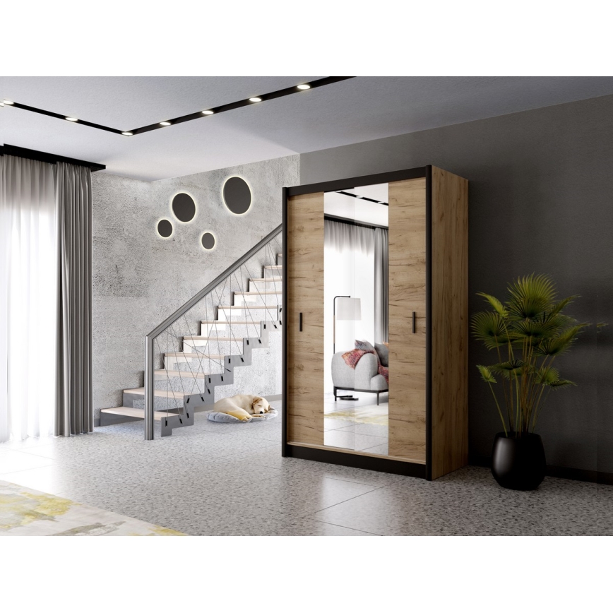 Ντουλάπα με καθρέφτη MIRO 150x215 εκ. δρυς craft/μαύρο