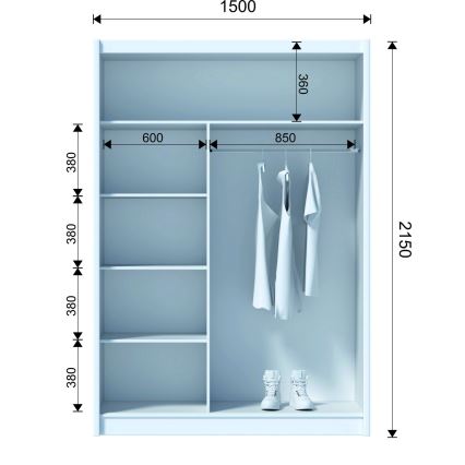 Ντουλάπα με καθρέφτη SABRINA 150x215 εκ. σε απόχρωση δρυς σονόμα