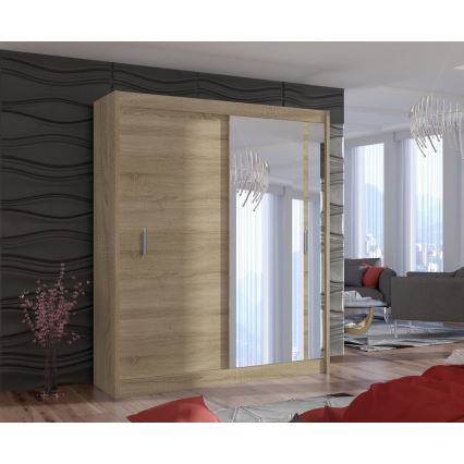 Ντουλάπα με καθρέφτη SABRINA 180x215 εκ. σε απόχρωση δρυς σονόμα