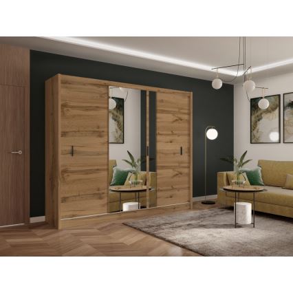 Ντουλάπα με καθρέφτη SABRINA 250x215 εκ. σε απόχρωση βελανιδιάς Woltan