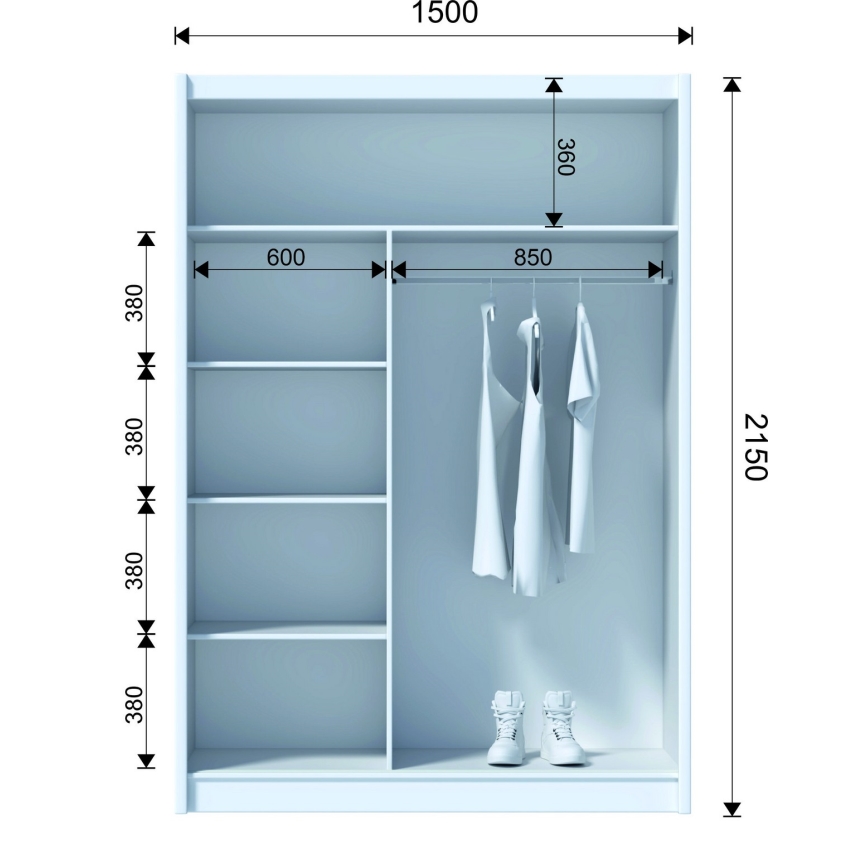 Ντουλάπα με συρόμενες πόρτες SAPHIRA 150x215 εκ. σε απόχρωση craft δρυς
