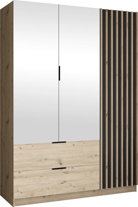 Ντουλάπα VISTA με καθρέφτη, 150x215 cm, δρυς artisan/γραφίτης