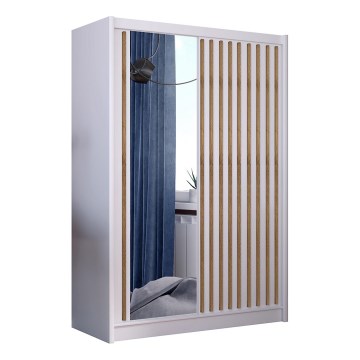 Ντουλάπα με καθρέπτη SANTINO 150x215 cm λευκή/βελανιδιά craft