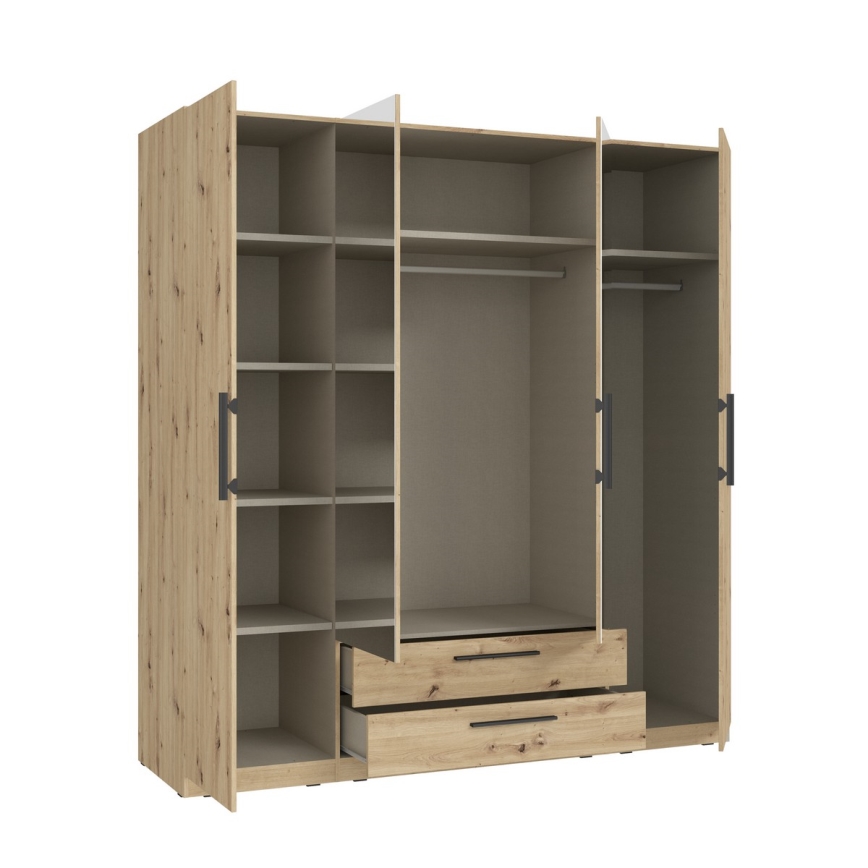 Ντουλάπα με καθρέφτη MARO, 200 x 213 εκ., σε απόχρωση artisan δρυς