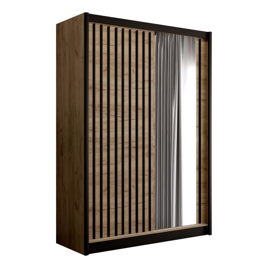 Ντουλάπα με καθρέφτη SANTINO 150x215 cm δρυς craft/μαύρο