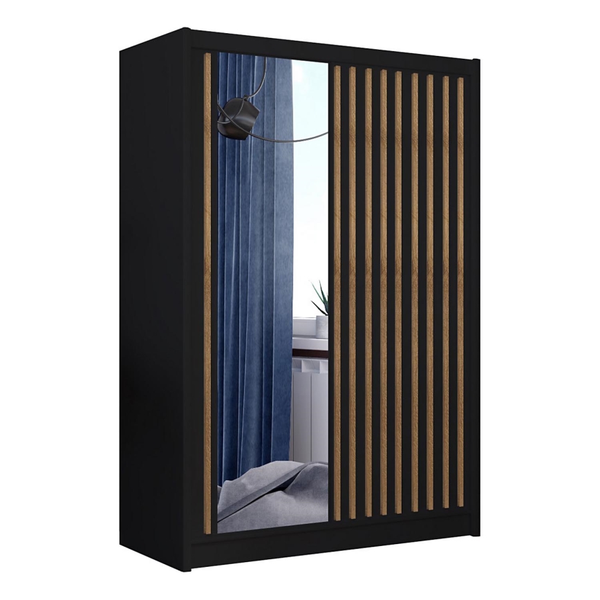 Ντουλάπα με καθρέφτη SANTINO 150x215 cm μαύρη/δρυς craft