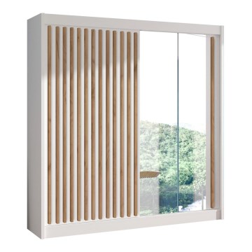 Ντουλάπα με καθρέφτη SANTINO 203x215 cm λευκή/δρυς craft