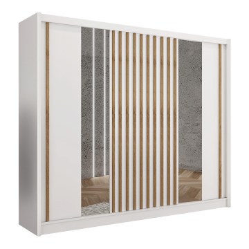Ντουλάπα με καθρέφτη SANTINO 250 x 215 εκ. λευκή/δρυς Craft