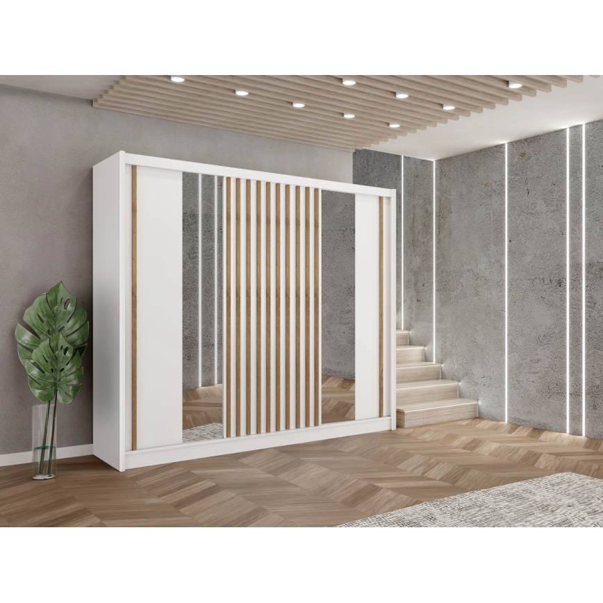 Ντουλάπα με καθρέφτη SANTINO 250 x 215 εκ. λευκή/δρυς Craft
