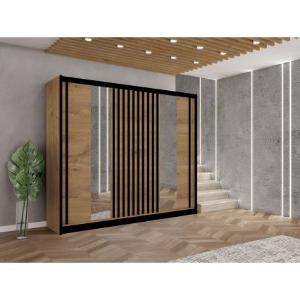 Ντουλάπα με καθρέφτη SANTINO 250x215 cm δρυς craft/μαύρο