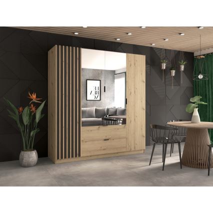 Ντουλάπα ρούχων VISTA με καθρέφτη 200x215 cm artisan δρυς/γραφίτης