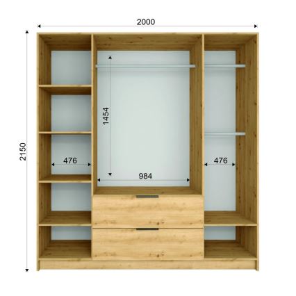 Ντουλάπα ρούχων VISTA με καθρέφτη 200x215 cm artisan δρυς/γραφίτης
