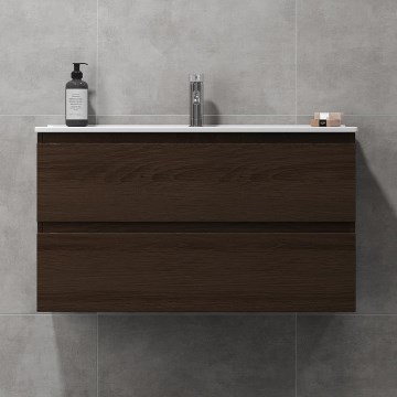 Ντουλάπι μπάνιου με νιπτήρα HENRY 91 cm, φινίρισμα καρυδιάς