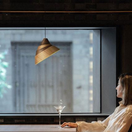 Ξύλινο κρεμαστό φωτιστικό με καλώδιο 1xE27/60W/230V διάμ. 33 εκ. μασίφ/δρυς/καρυδιά/καουτσουκόξυλο