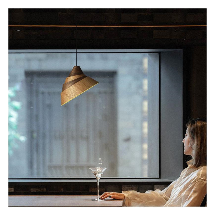 Ξύλινο κρεμαστό φωτιστικό με καλώδιο 1xE27/60W/230V διάμ. 33 εκ. μασίφ/δρυς/καρυδιά/καουτσουκόξυλο