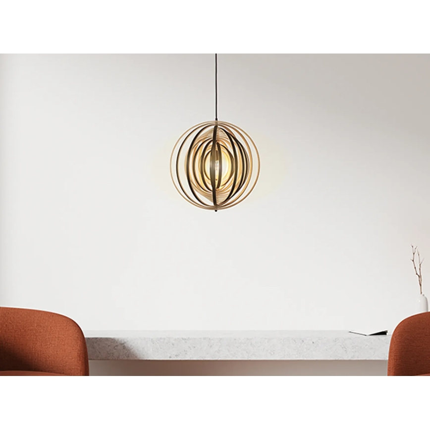 Ξύλινο κρεμαστό φωτιστικό με καλώδιο 1xE27/60W/230V, διάμ. 43,5 cm, μασίφ/καπλαμάς/ξύλο καουτσούκ