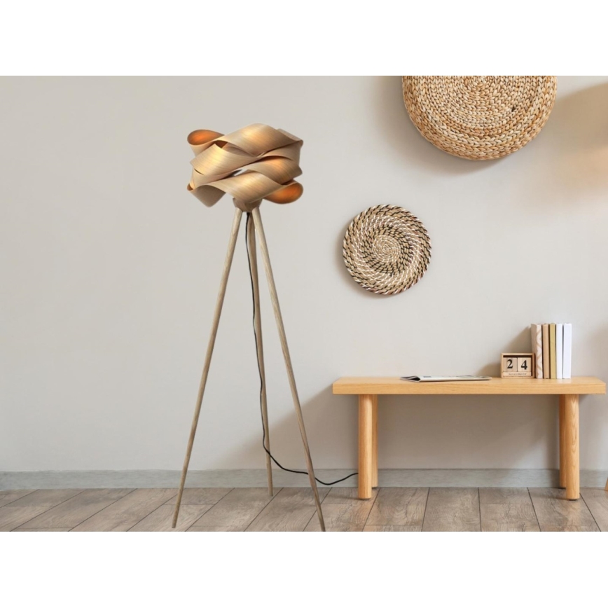 Ξύλινο επιδαπέδιο φωτιστικό 1xE27/60W/230V μασίφ/καπλαμάς/φτελιά