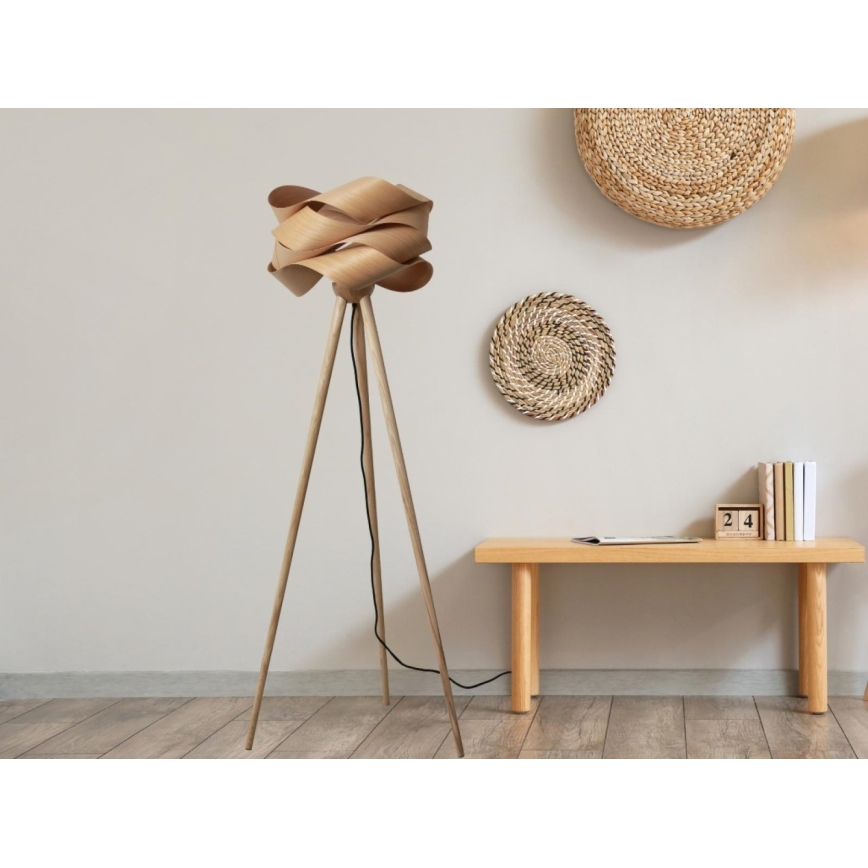 Ξύλινο επιδαπέδιο φωτιστικό 1xE27/60W/230V μασίφ/καπλαμάς/φτελιά