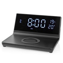 Ξυπνητήρι με οθόνη LCD και ασύρματο φορτιστή 15W/230V μαύρο