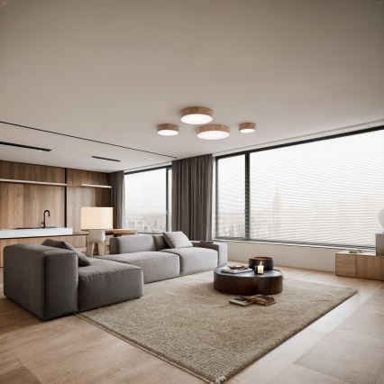 Οροφιαίο φωτιστικό με αισθητήρα CLEO, 6xE27/24W/230V, διάμ. 80 εκ., φινίρισμα δρυός