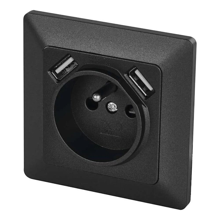Οικιακή πρίζα με USB 250V/16A ανθρακί