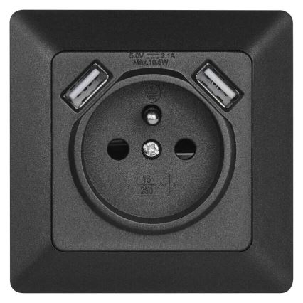 Οικιακή πρίζα με USB 250V/16A ανθρακί