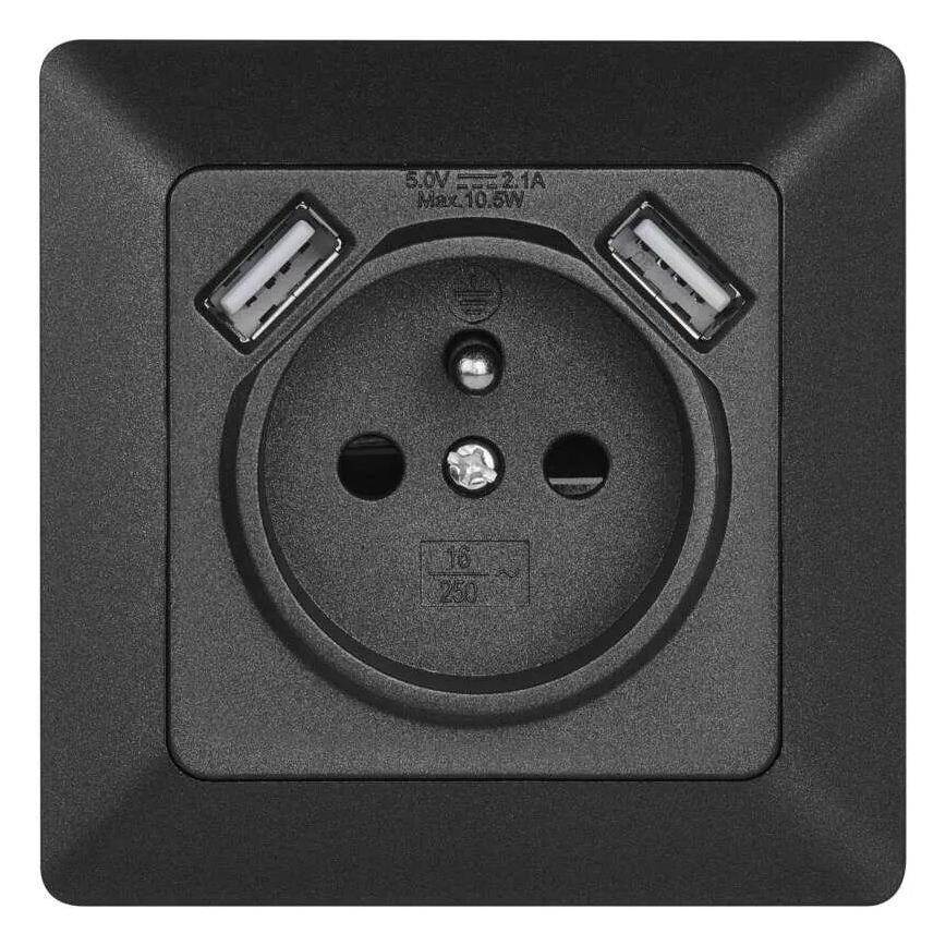 Οικιακή πρίζα με USB 250V/16A ανθρακί
